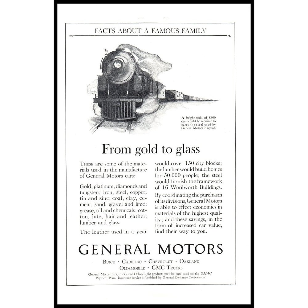 1924 GM General Motors Freight Train Locomotive Vintage Print Ad Wall Art Photo